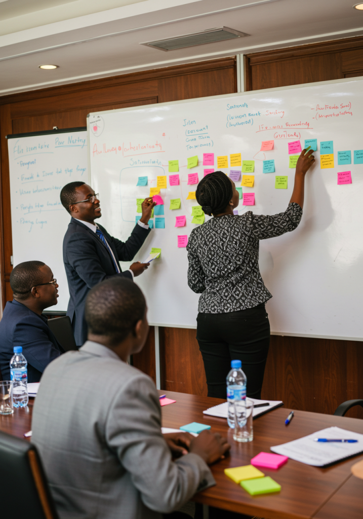 Boardroom session focused on organizational goal alignment
