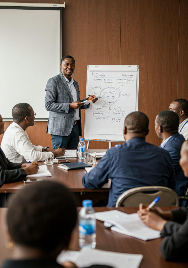 Facilitator leading a strategic planning retreat in Nairobi