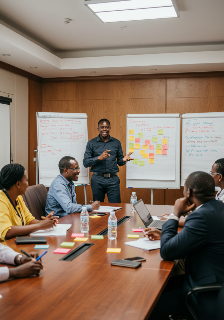 Workshop participants reviewing mission and KPIs