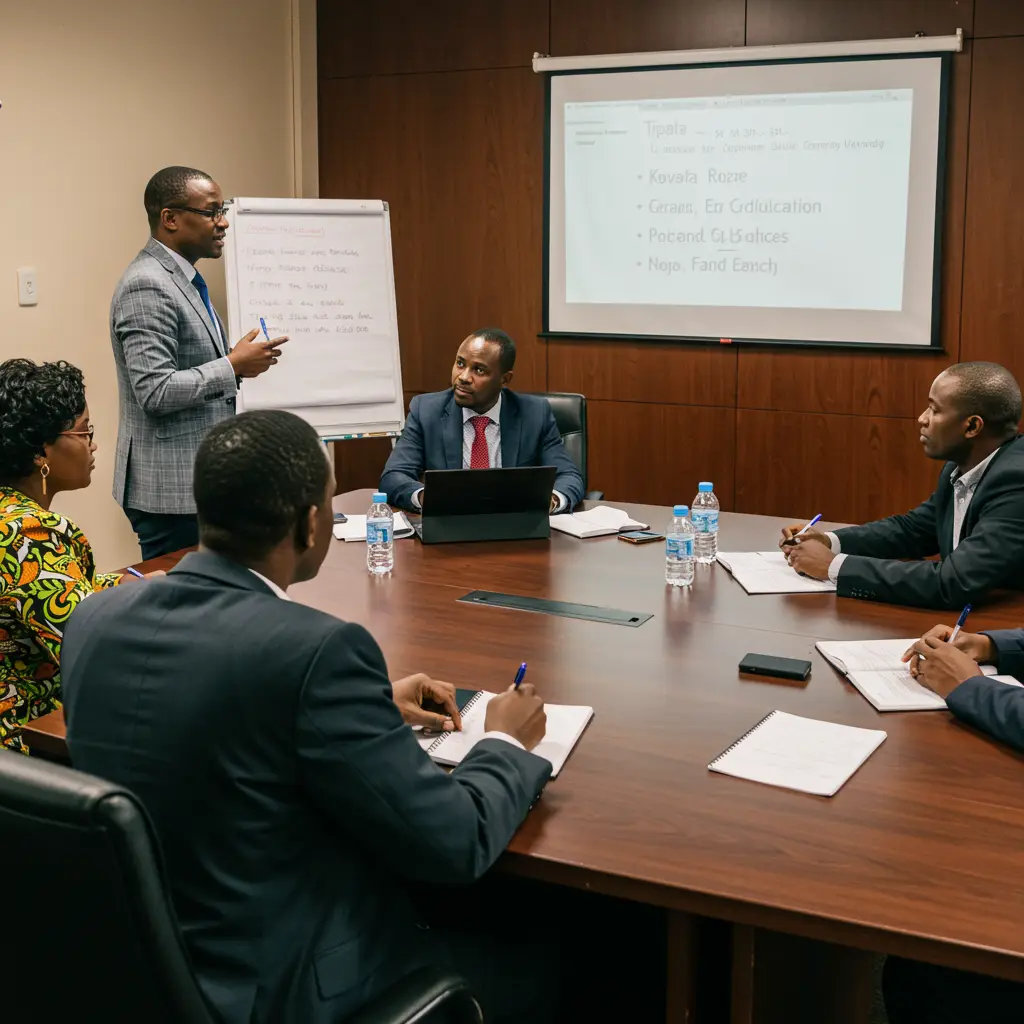 Board Induction Programs Professional board induction session with Kenyan executives learning about roles and responsibilities.